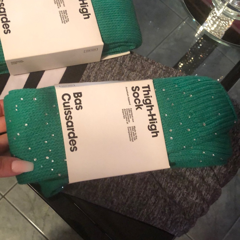 Kelly green thigh high socks American apparel with bling custom rare last pair!!